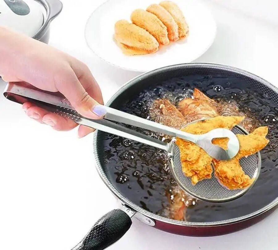 Repus RVS Zeef Filter Lepel Keuken Tang Olie Handig voor gebakken voedsel Koken RVS