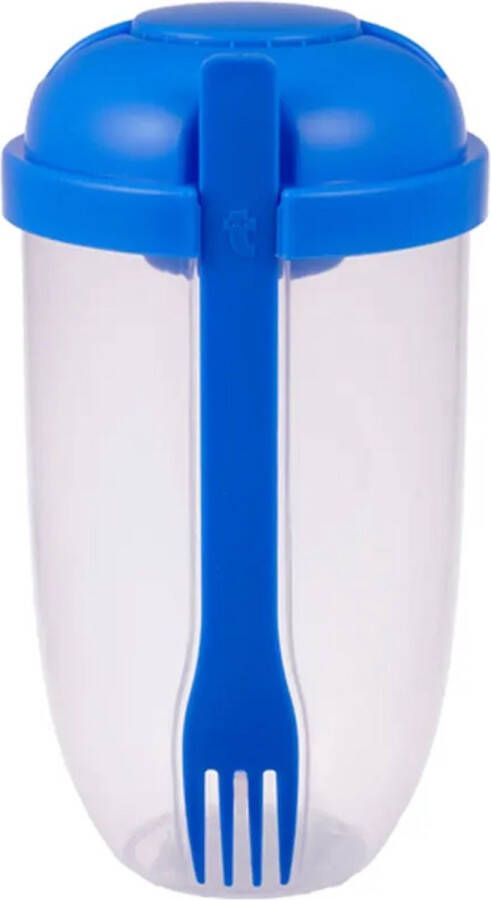 Repus Salade Shaker Cup Reisbeker Lunchbox t go Container Vork en Dressingbakje Salade Fruit Onderweg Blauw