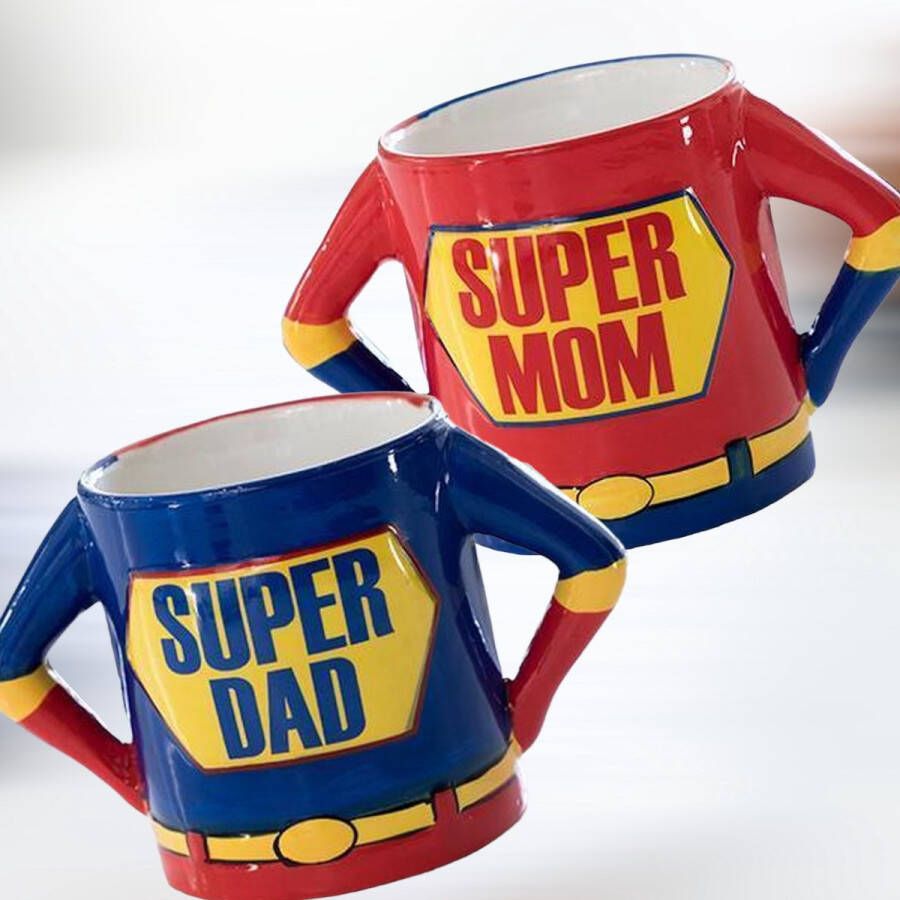 Repus Super Mom & Dad Mug Mok Koffiebeker Setje Duo Cadeauset voor ouders Verrassing Kraamcadeau Kersverse ouders