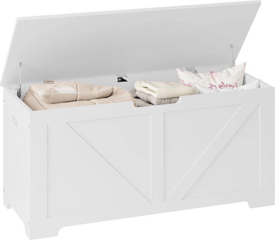 Reseau goods Dekenkist – Opbergkist Binnen – Zitbank Met Opbergsysteem – Houten Kist Met Deksel – Speelgoedkist Voor Kinderen – Voor Slaapkamer & Woonkamer – 76L – Hout Wit
