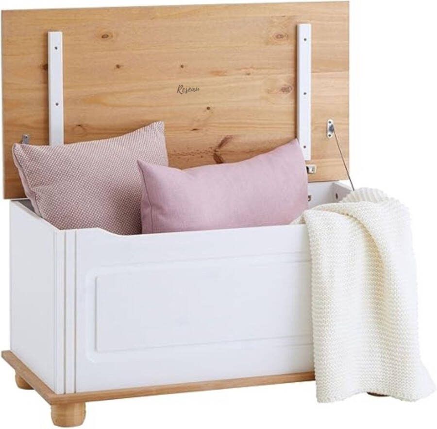Reseau goods Dekenkist – Opbergkist Binnen – Zitbank Met Opbergsysteem – Houten Kist Met Deksel – Speelgoedkist Voor Kinderen – Voor Slaapkamer & Woonkamer Wit