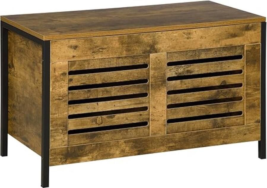 Reseau goods Dekenkist – Opbergkist Binnen – Zitbank Met Opbergsysteem – Houten Kist Met Deksel – Speelgoedkist Voor Kinderen – Voor Slaapkamer & Woonkamer – 76L – Hout Bruin