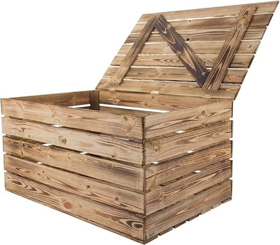 Reseau goods Dekenkist – Opbergkist Binnen – Zitbank Met Opbergsysteem – Houten Kist Met Deksel – Speelgoedkist Voor Kinderen – Voor Slaapkamer & Woonkamer – 76L – Hout Bruin