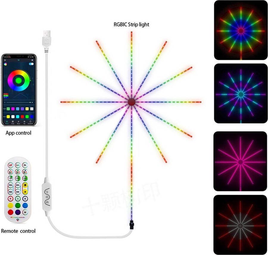 Reselectro Vuurwerk LED lamp LED strip verlichting Discolamp Nieuwjaar versiering Met afstandsbediening en app control Multicolor-RGB-Kleur veranderende muziek Sync USB-aangedreven LED-striplicht voor kamerdecoratie binnenshuis