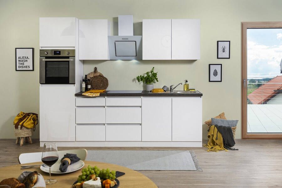 Respekta® Keukenblok 270 cm complete keuken met apparatuur soft close Grijs Greeploze keuken Lorena keramische kookplaat afzuigkap oven spoelbak