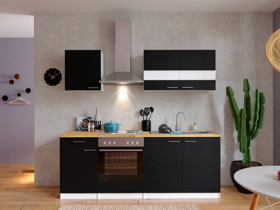 Respekta® Keukenblok 210 cm complete keuken met apparatuur soft close Grijs Moderne keuken Malia elektrische kookplaat afzuigkap oven spoelbak