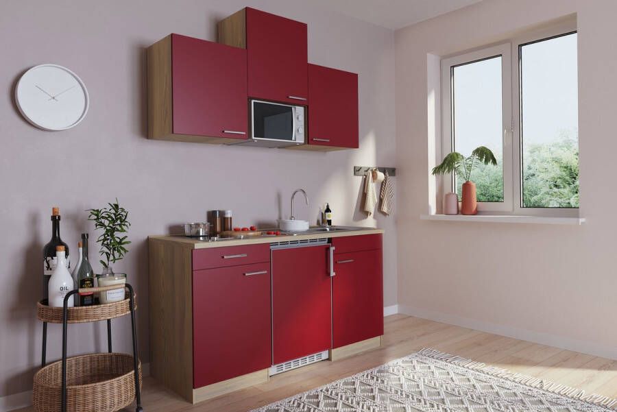 Respekta® Keukenblok 150 cm complete kleine keuken met apparatuur Rood Moderne keuken Luis keramische kookplaat koelkast magnetron mini keuken compacte keuken keukenblok met apparatuur