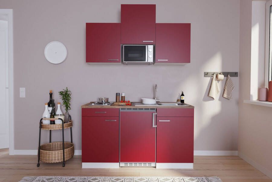 Respekta® Keukenblok 150 cm complete kleine keuken met apparatuur Rood Moderne keuken Luis elektrische kookplaat koelkast mini keuken compacte keuken keukenblok met apparatuur