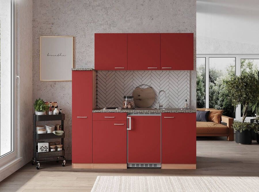Respekta® Keukenblok 180 cm complete kleine keuken met apparatuur Rood Moderne keuken Gerda elektrische kookplaat koelkast magnetron mini keuken compacte keuken keukenblok met apparatuur
