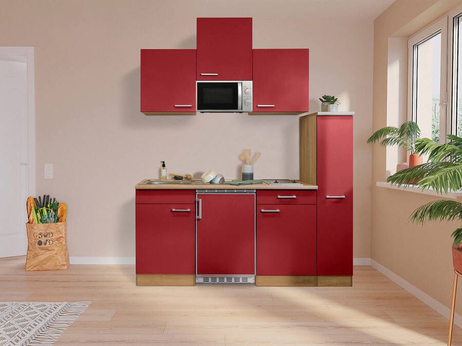 Respekta® Keukenblok 180 cm complete kleine keuken met apparatuur Rood Moderne keuken Luis elektrische kookplaat koelkast mini keuken compacte keuken keukenblok met apparatuur