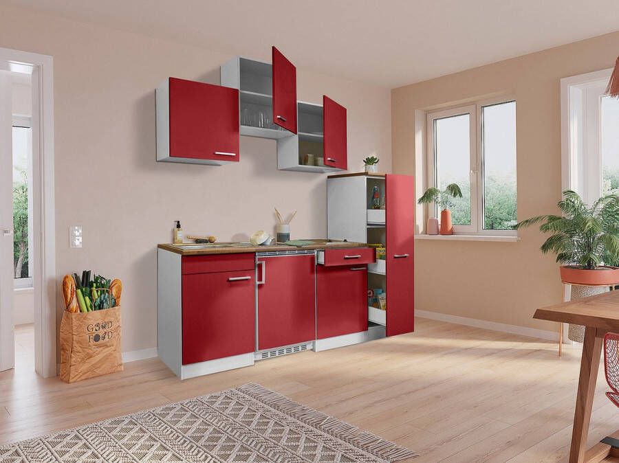 Respekta® Keukenblok 180 cm complete kleine keuken met apparatuur Rood Moderne keuken Luis keramische kookplaat koelkast magnetron mini keuken compacte keuken keukenblok met apparatuur