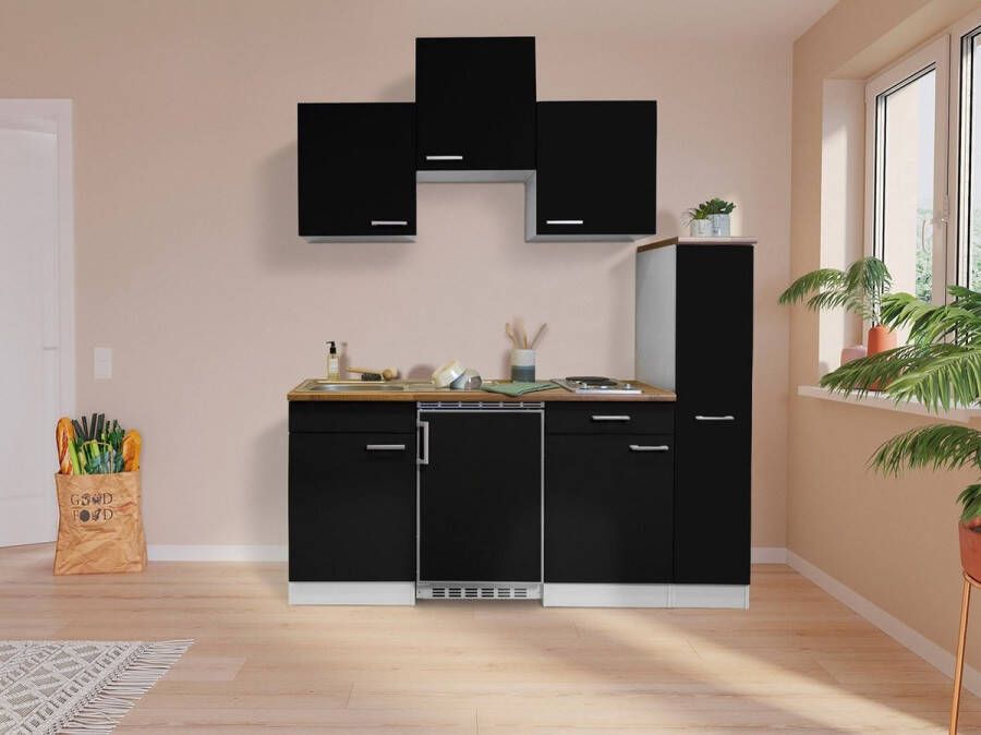 Respekta® Keukenblok 180 cm complete kleine keuken met apparatuur Zwart Moderne keuken Luis elektrische kookplaat koelkast magnetron mini keuken compacte keuken keukenblok met apparatuur