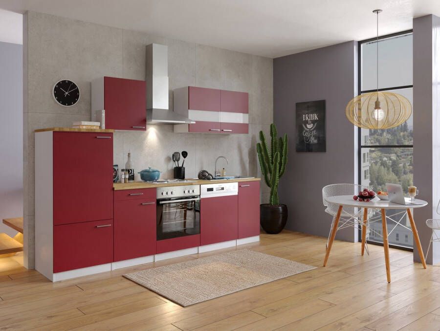 Respekta® Keukenblok 280 cm complete keuken met apparatuur soft close Rood Moderne keuken Malia elektrische kookplaat vaatwasser afzuigkap oven spoelbak