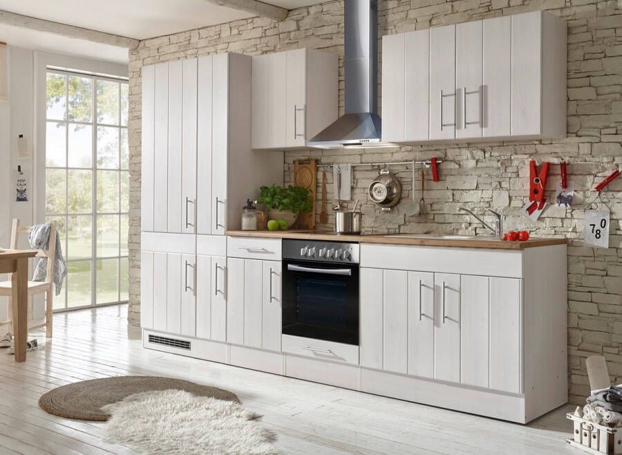 Respekta® Keukenblok 300 cm complete keuken met apparatuur soft close Wit Landelijke keuken Anton keramische kookplaat afzuigkap oven spoelbak