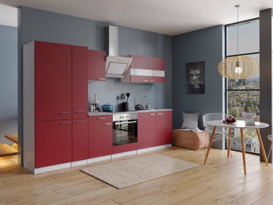 Respekta® Keukenblok 300 cm complete keuken met apparatuur soft close Rood Moderne keuken Malia keramische kookplaat afzuigkap oven spoelbak