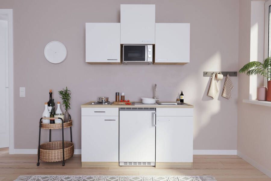 Respekta® Keukenblok 150 cm complete kleine keuken met apparatuur Wit Moderne keuken Luis elektrische kookplaat koelkast magnetron mini keuken compacte keuken keukenblok met apparatuur