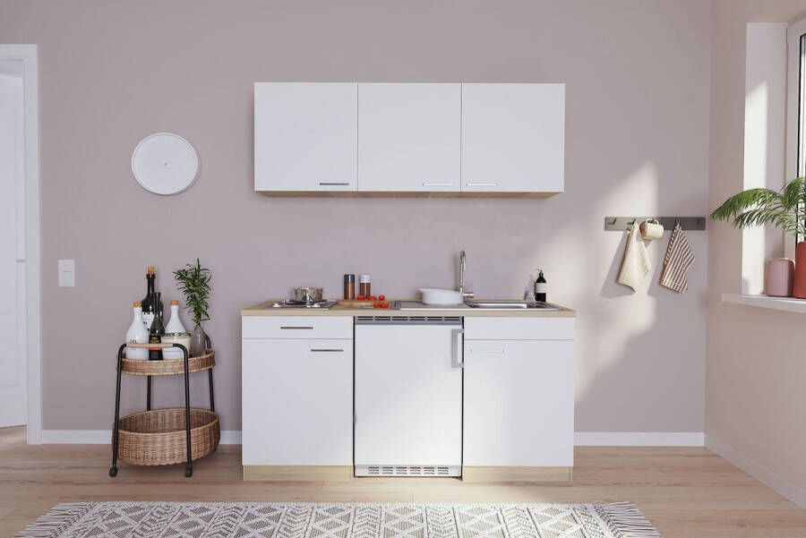 Respekta® Keukenblok 150 cm complete kleine keuken met apparatuur Wit Moderne keuken Luis elektrische kookplaat koelkast mini keuken compacte keuken keukenblok met apparatuur