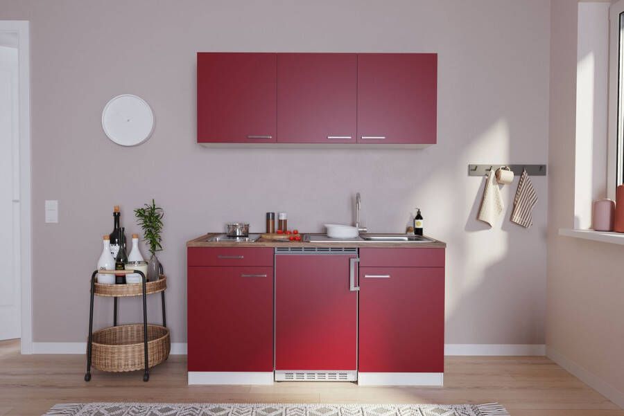 Respekta® Keukenblok 150 cm complete kleine keuken met apparatuur Rood Moderne keuken Luis keramische kookplaat koelkast mini keuken compacte keuken keukenblok met apparatuur