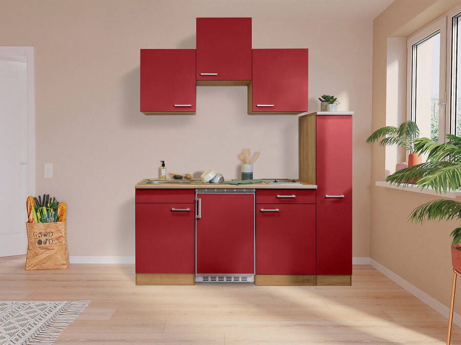 Respekta® Keukenblok 180 cm complete kleine keuken met apparatuur Rood Moderne keuken Luis keramische kookplaat koelkast afzuigkap mini keuken compacte keuken keukenblok met apparatuur