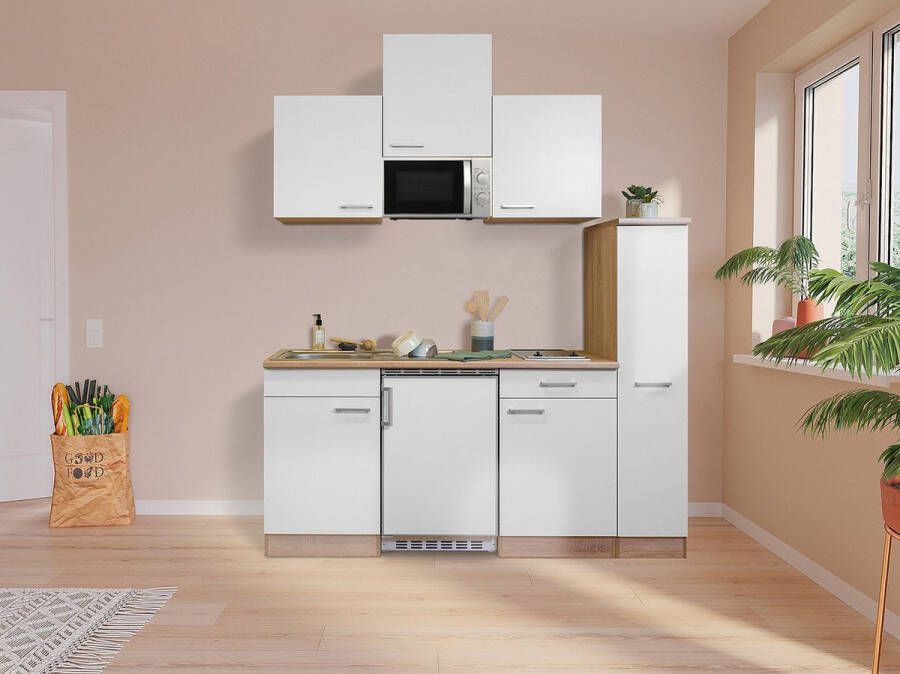 Respekta® Keukenblok 180 cm complete kleine keuken met apparatuur Wit Moderne keuken Luis elektrische kookplaat koelkast afzuigkap magnetron mini keuken compacte keuken keukenblok met apparatuur