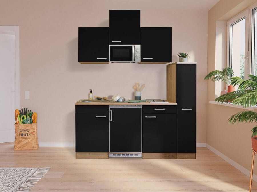 Respekta® Keukenblok 180 cm complete kleine keuken met apparatuur Zwart Moderne keuken Luis elektrische kookplaat koelkast afzuigkap magnetron mini keuken compacte keuken keukenblok met apparatuur