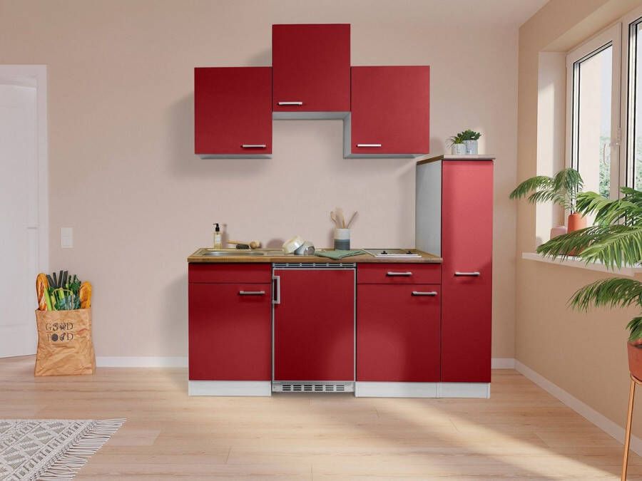 Respekta® Keukenblok 180 cm complete kleine keuken met apparatuur Rood Moderne keuken Luis keramische kookplaat koelkast mini keuken compacte keuken keukenblok met apparatuur
