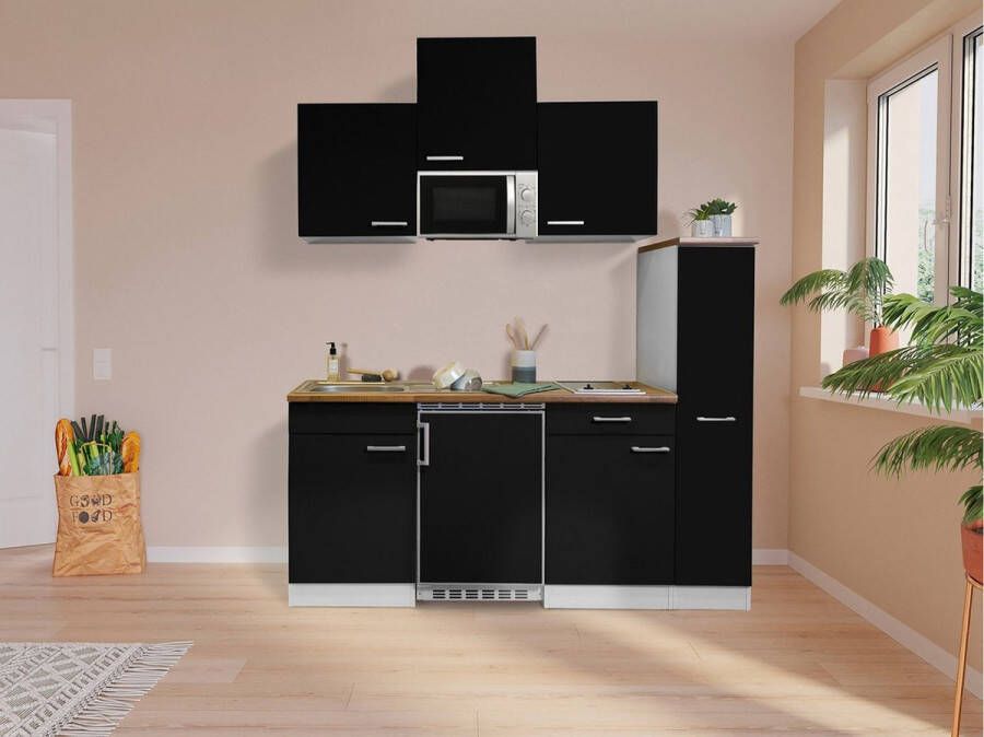 Respekta® Keukenblok 180 cm complete kleine keuken met apparatuur Zwart Moderne keuken Luis keramische kookplaat koelkast magnetron mini keuken compacte keuken keukenblok met apparatuur