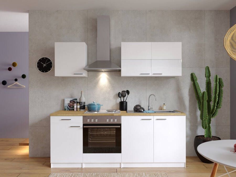 Respekta® Keukenblok 210 cm complete keuken met apparatuur soft close Wit Moderne keuken Malia elektrische kookplaat afzuigkap oven spoelbak