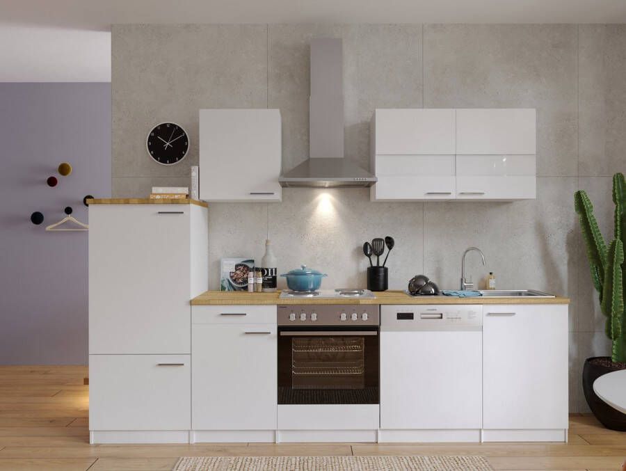 Respekta® Keukenblok 280 cm complete keuken met apparatuur soft close Wit Moderne keuken Malia elektrische kookplaat vaatwasser afzuigkap oven spoelbak