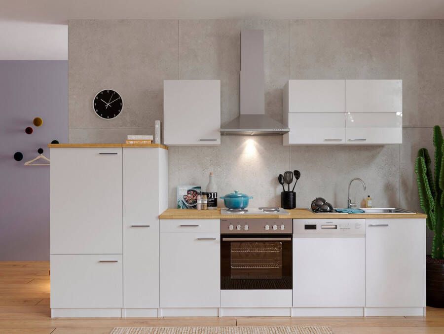 Respekta® Keukenblok 310 cm complete keuken met apparatuur soft close Wit Moderne keuken Malia elektrische kookplaat vaatwasser afzuigkap oven spoelbak