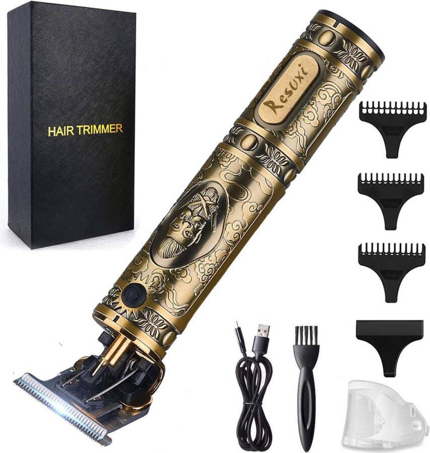 RESUXI Luxe Professionele Goude Trimmerset Trimmer voor mannen Baardtrimmer Scheerapparaat Tondeuse 1500mAh Inclusief opzetstukken 1mm 2mm 3mm