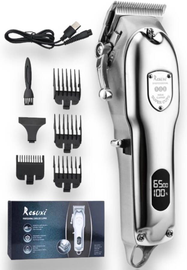 RESUXI Professionele Tondeuse Baardtrimmer Draadloos Tondeuse hoofdhaar Haartrimmer Zwart Complete Set