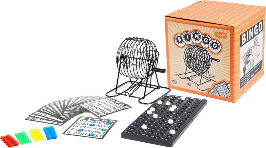 Retr-Oh! Bingoset metaal 20 cm Bingomolen 75 bingoballen herbruikbare bingokaarten