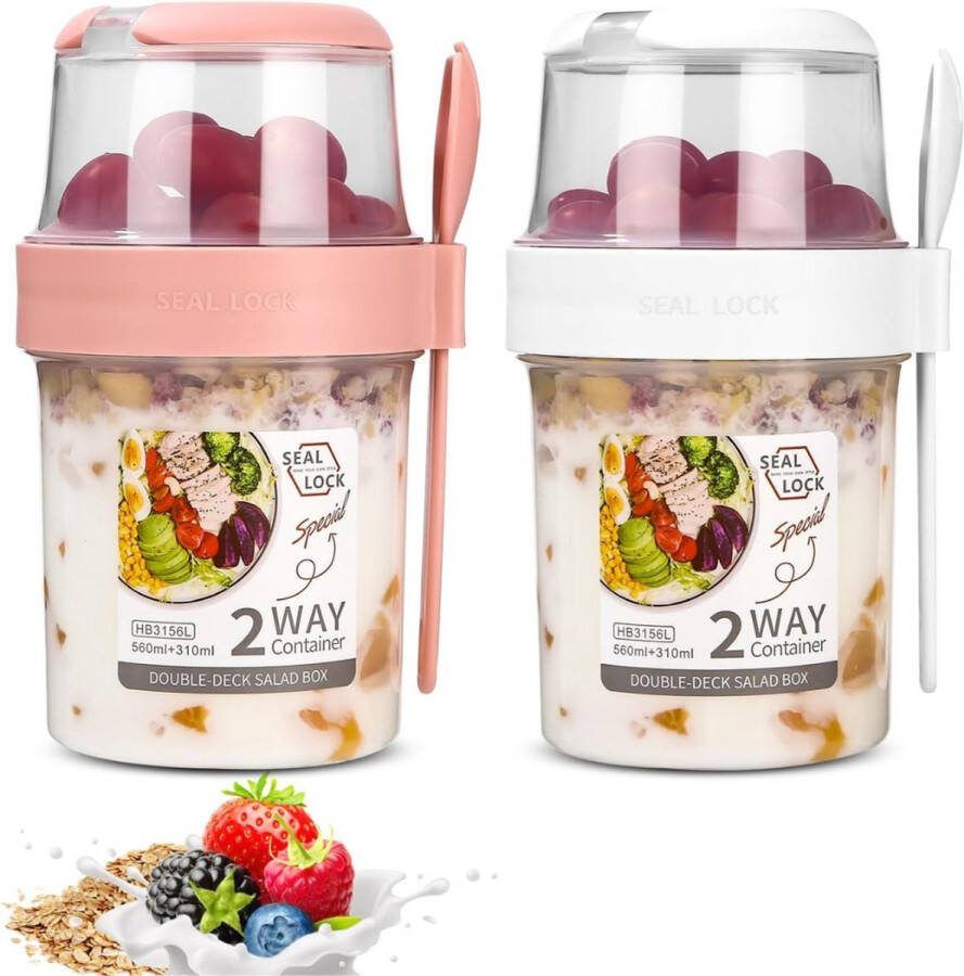 ReTrend Lunchpot Yoghurt Beker To Go Muesli Beker 2 stuks Met Lepel Yoghurtbeker 310 ML 560ML