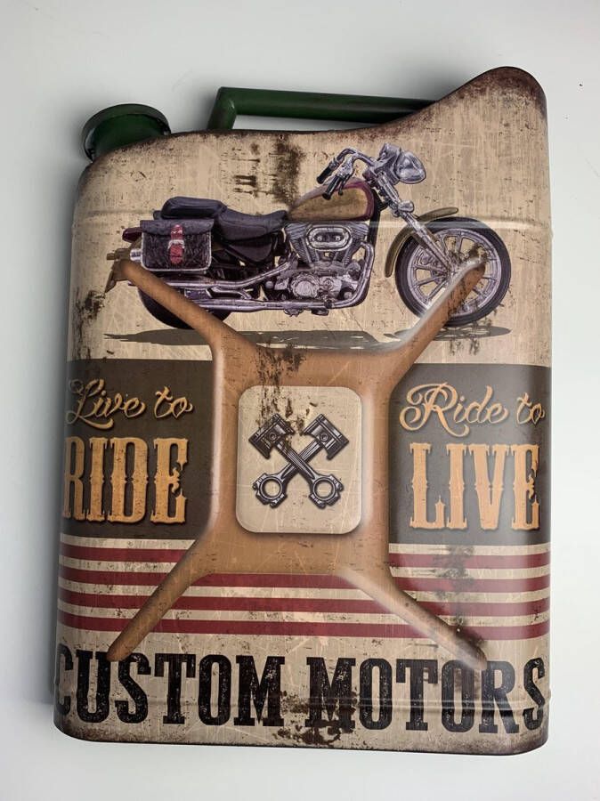 Retroo.nl Metalen wandbord jerrycan ride to life”