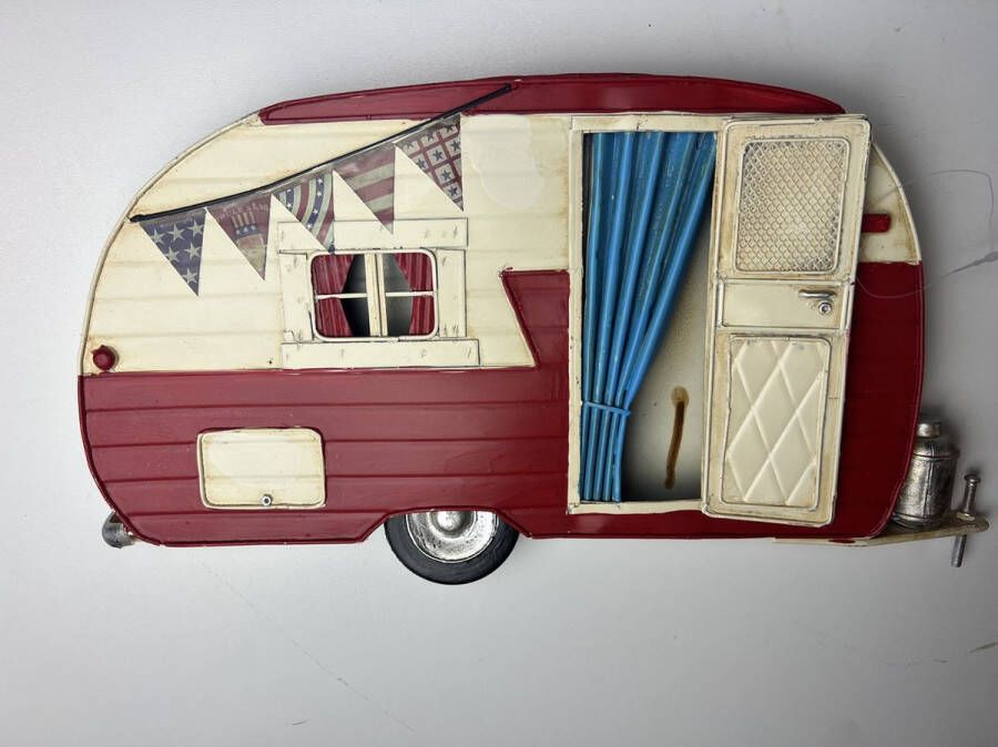 Retroo.nl Metalen wandbord retro caravan rood