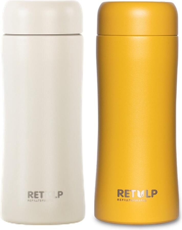 Retulp Tumbler Thermosbeker Thermosfles 300 ml Koffiebeker RVS Drinkflessen 2 Stuks Travel Mug Geel