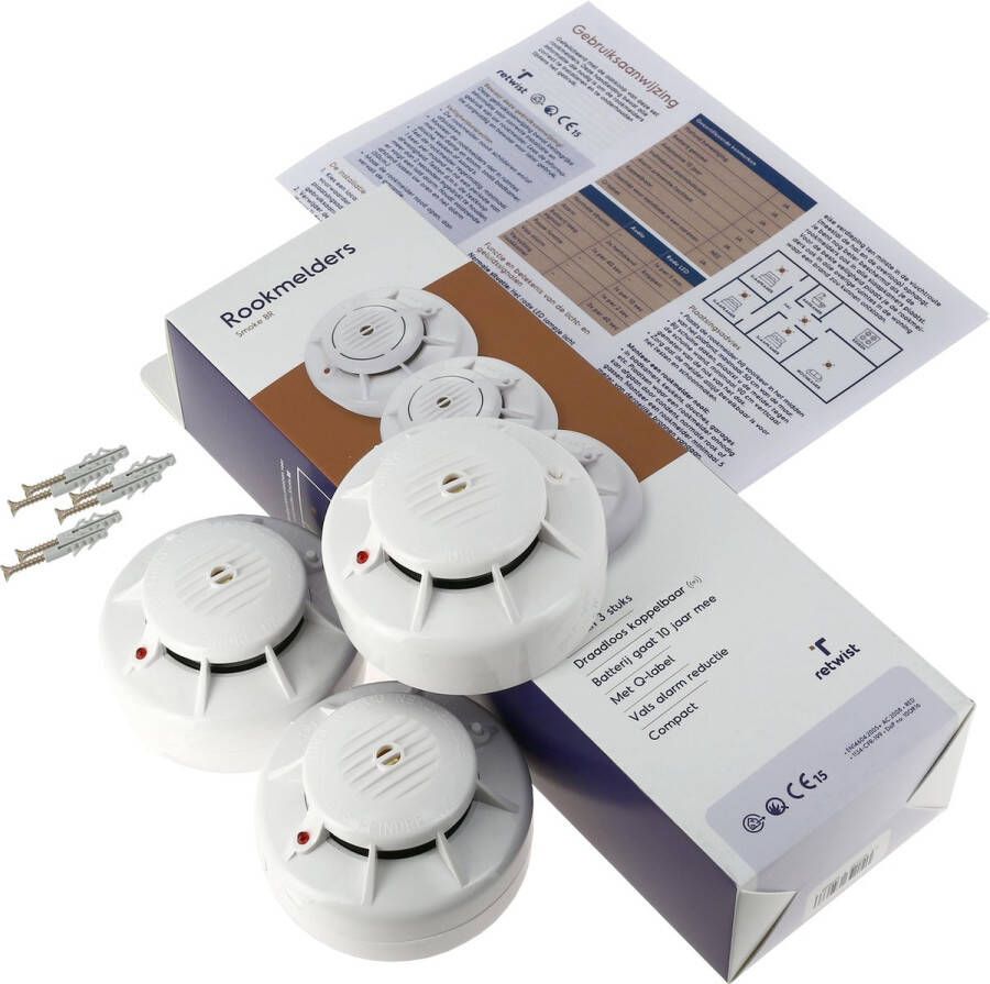 RETWIST Smoke BR Rookmelders Set van 3 stuks Lithium batterij – Draadloos koppelbaar