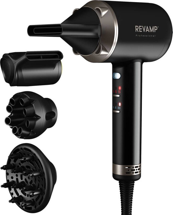 Revamp DR7000 Haardroger Föhn inclusief opzetstukken Met Diffuser 4 Warmtestanden 3 Snelheidsinstellingen Progloss