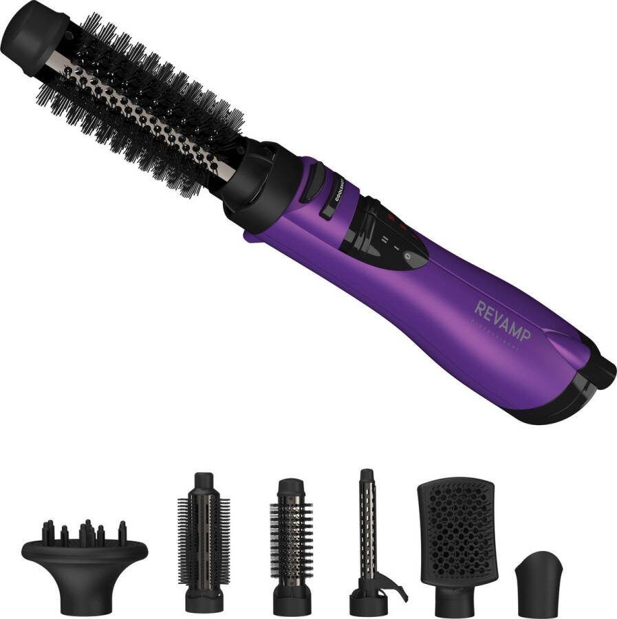 Revamp Progloss Airstyle 6 in 1 multistyler Föhnborstel inclusief 6 opzetstukken 19MM 32MM 38MM Paars