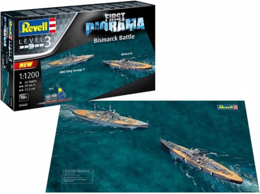 Revell 1:1200 05668 First Diorama Set Bismarck Battle Starter Kit Plastic Modelbouwpakket