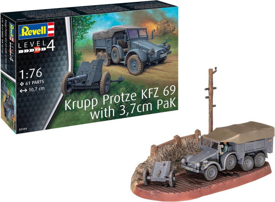 Revell 1:76 03344 Krupp Protze KFZ 69 with 3 7cm Pak Plastic Modelbouwpakket