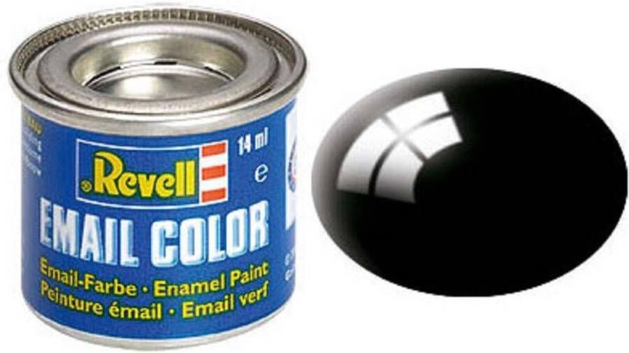 Revell #7 Black Gloss RAL9005 Enamel 14ml Verf potje