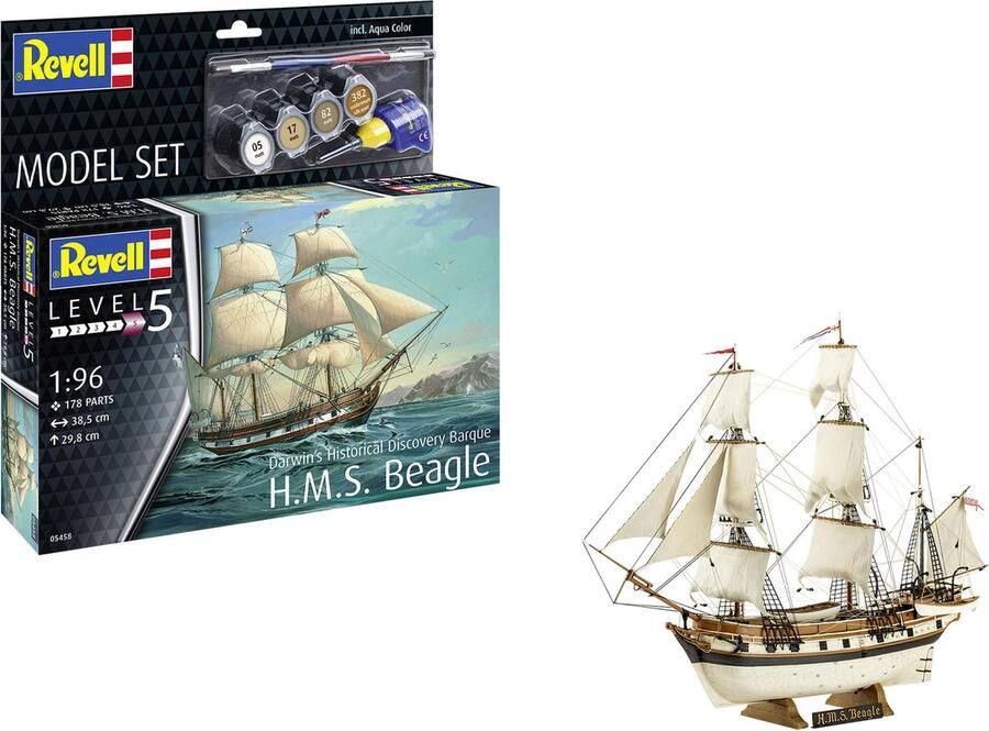 Revell 1:96 65458 H.M.S. Beagle -Darwin's Historical Discovery Barque Schip Model Set Plastic Modelbouwpakket