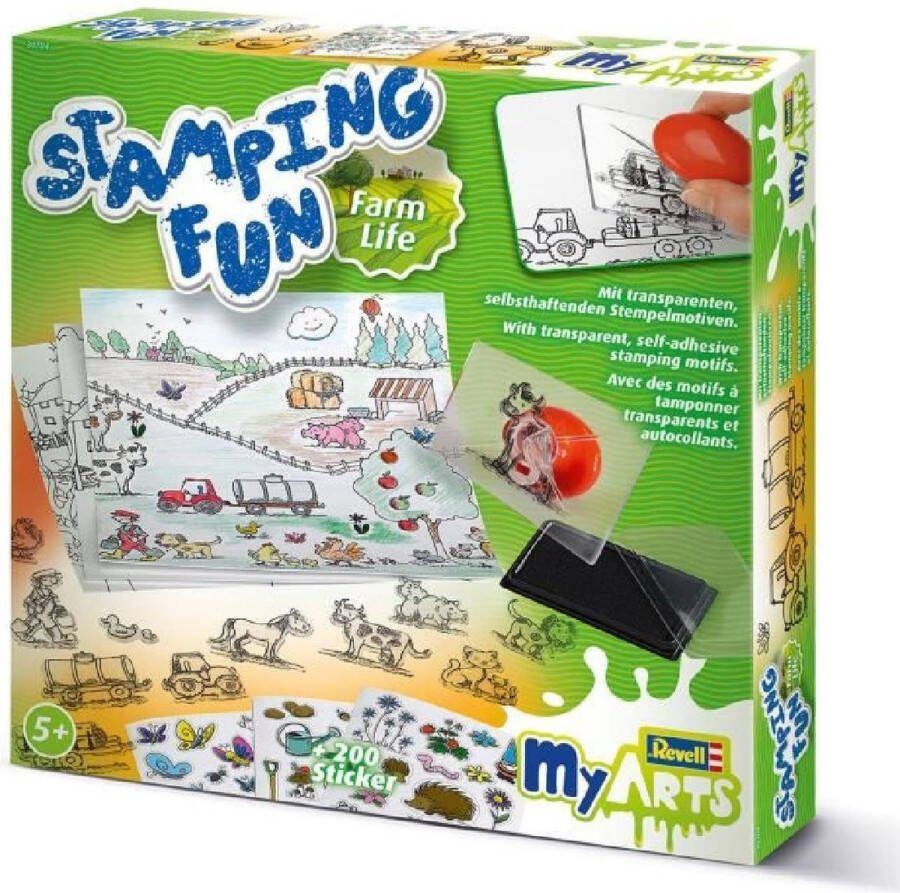 Revell Stamping fun boerderij 200 kleurrijke sticker 32 transparante patronen Creatieve speelset voor kinderen