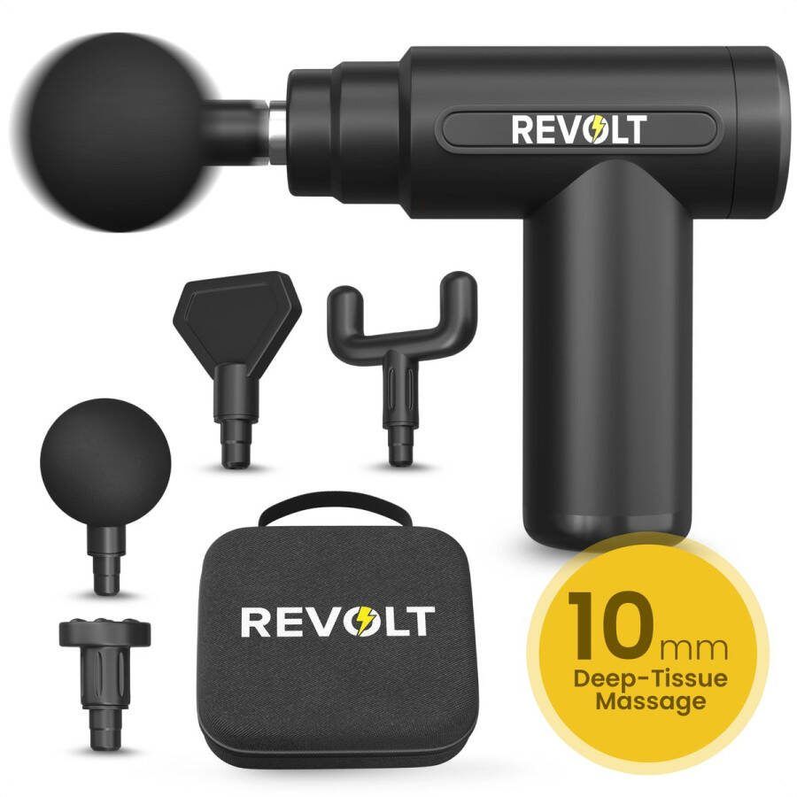 Revolt Mini Massage Gun Inclusief 5 Opzetstukken Inclusief Adapter 6 Snelheidsstanden Spierherstel & Spierontspanning Massage Apparaat