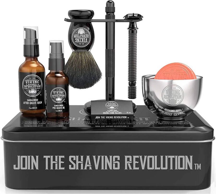 Revolution Viking Luxe Shaving kit Inclusief dubbelsnijdend veiligheidsscheermes standaard kom aftershave balsem pre-shave olie dassenborstel