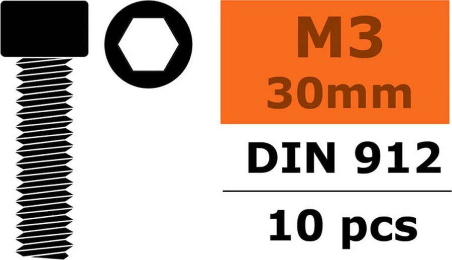 Revtec Cilinderkopschroef Binnenzeskant M3X30 Staal 10 st