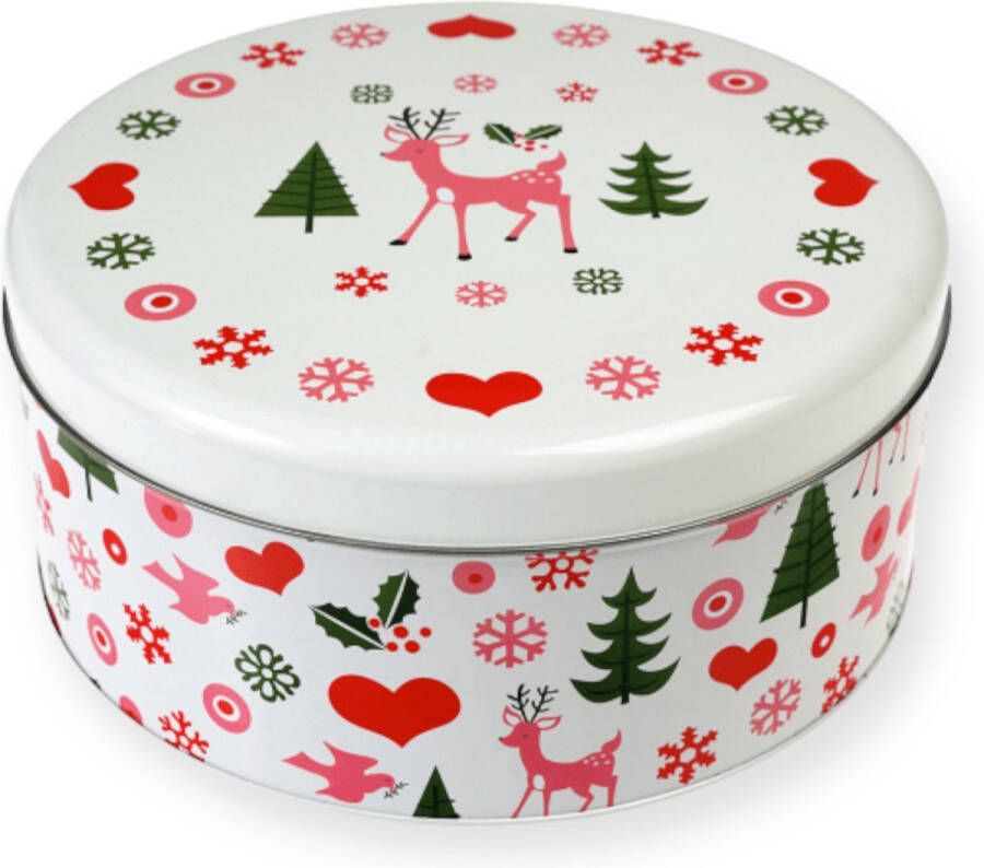 Rex London Koekblik Tin Round 50's Christmas meerkleurig: roze-wit-zwart-groen-rood