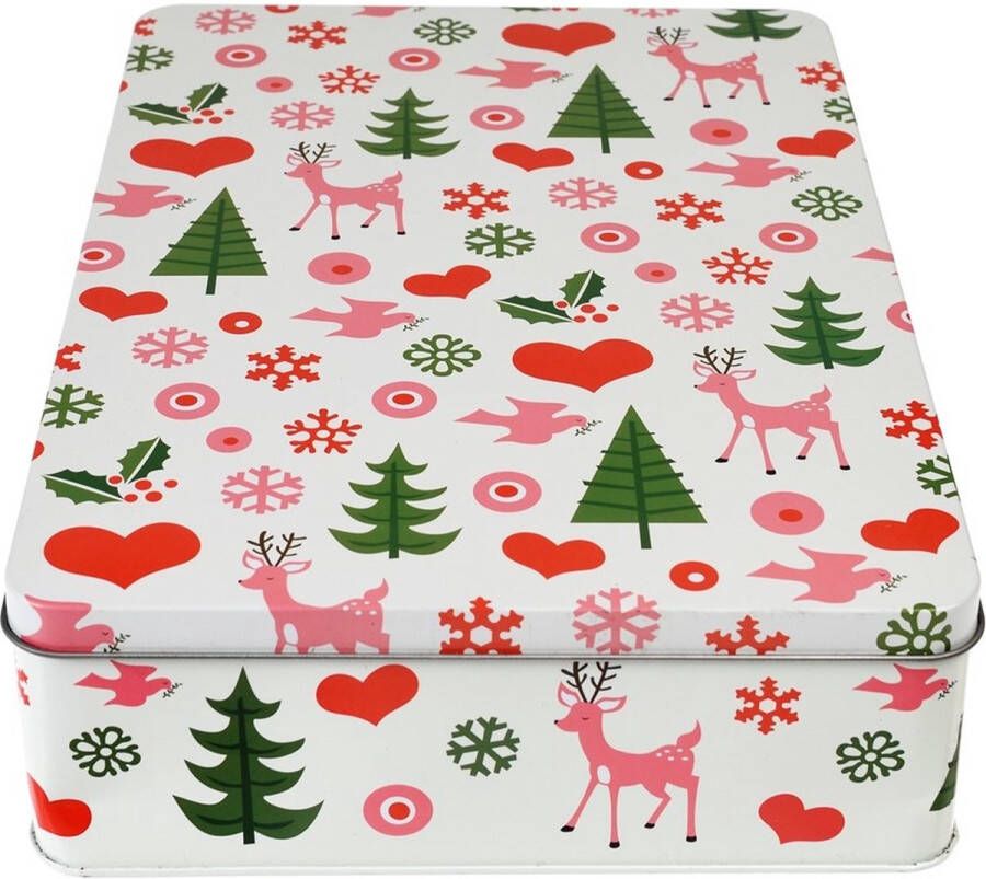 Rex London Koekblik Tin Square 50's Christmas meerkleurig: roze-wit-zwart-groen-rood